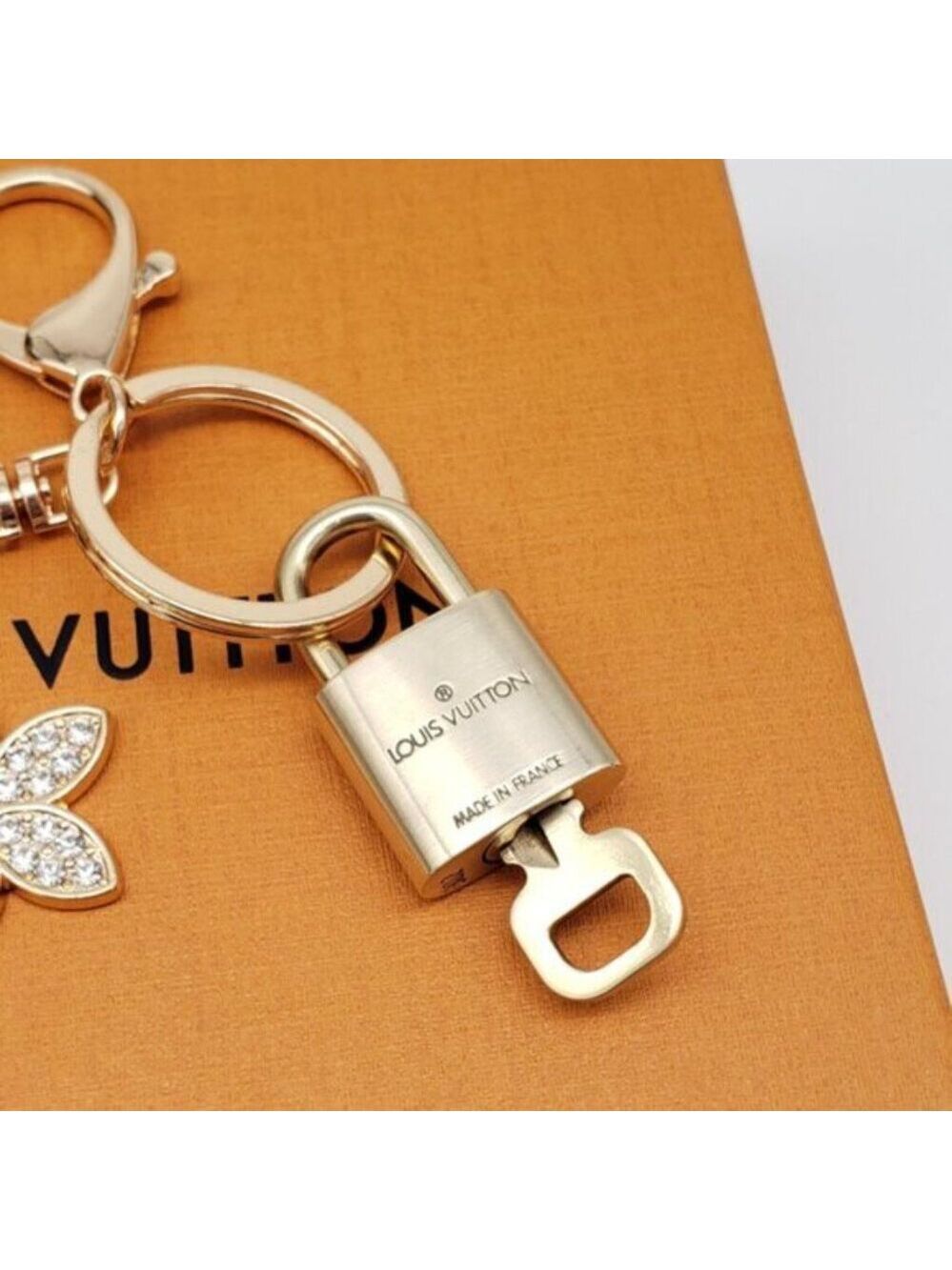 Authentic Louis Vuitton Gold Lock & Box w/ Unbranded Flower Bagcharm 121825 - Picture 6 of 10